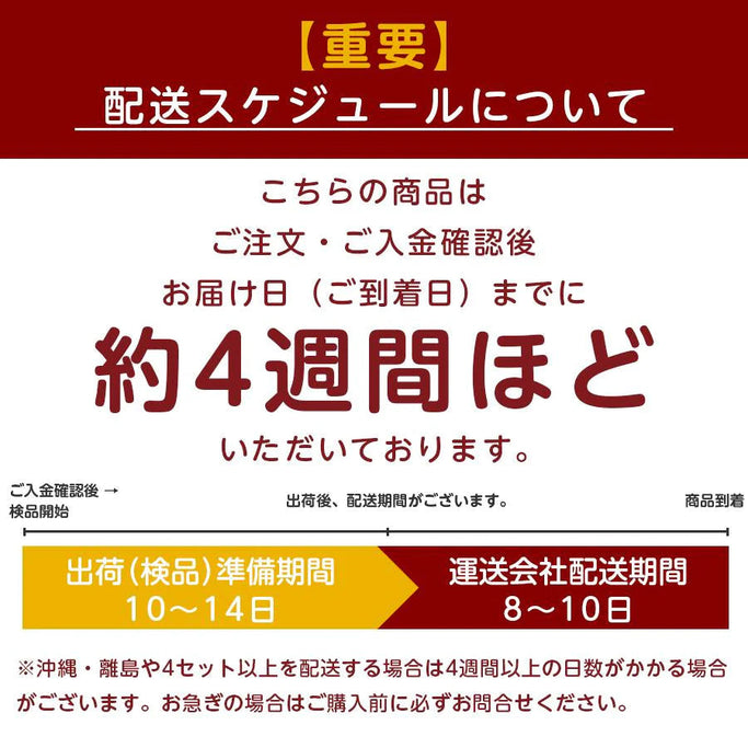配送スケジュール：約４週間ほど